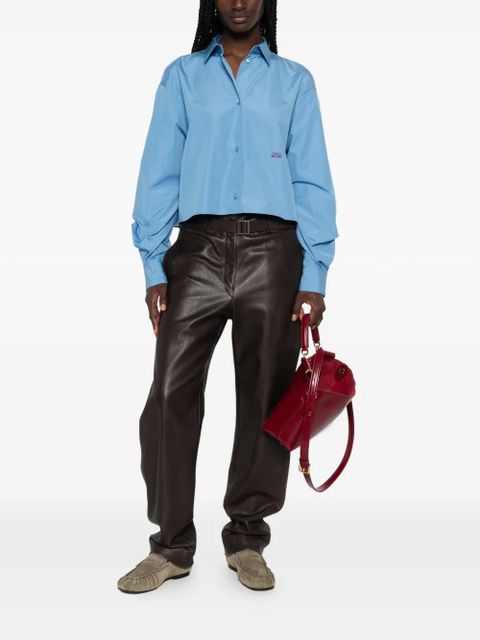 LOEWE Anagram-embroidered gathered-sleeve shirt - Blue - zdjęcie produktu nr 2