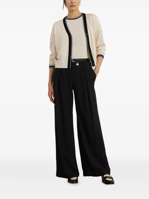 Lauren Ralph Lauren logo-embroidered contrast-trim cardigan - Neutrals