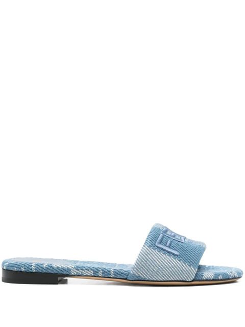 FENDI logo-embroidered slides - Blue - zdjęcie produktu nr 1