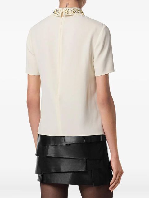 Versace embellished-collar short-sleeve top - Neutrals
