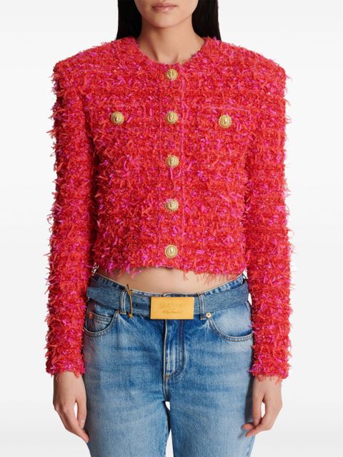 Balmain cropped tweed jacket - Red