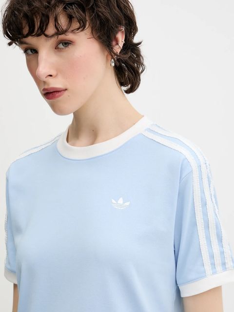 adidas Originals t-shirt bawełniany Ruffle 3S Tee damski kolor niebieski KC8820