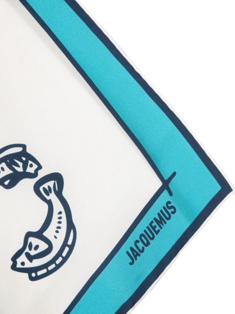 Jacquemus Fish print silk bandana - White