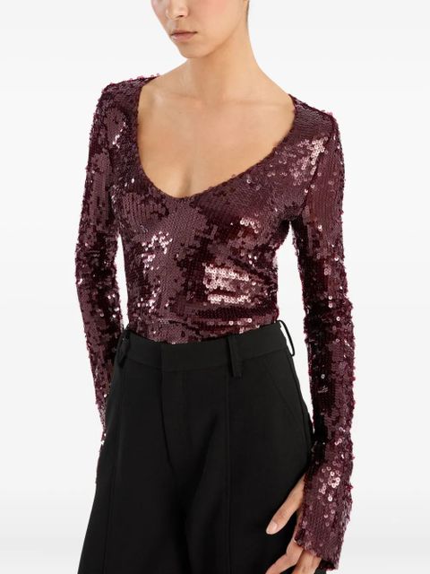 ROTATE BIRGER CHRISTENSEN sequin-embellishment V-neck top - Red