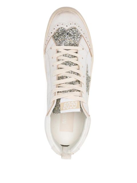 Golden Goose Mid Star glitter-star round-toe sneakers - Neutrals