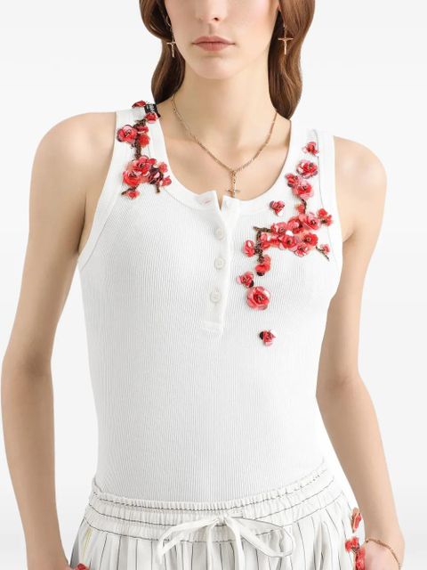 Dolce & Gabbana floral-applique buttoned tank top - White