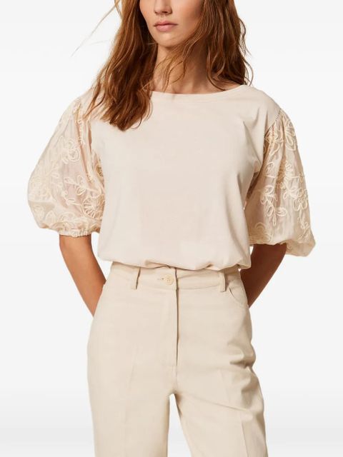 TWINSET embroidered-sleeve blouse - Neutrals - zdjęcie produktu nr 2