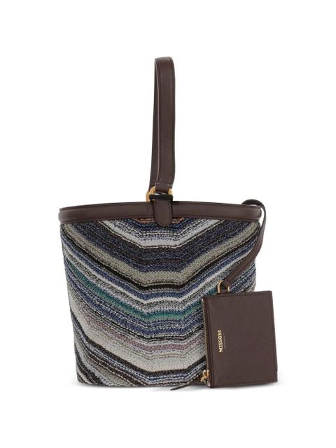 Missoni chevron-knit leather-trim shoulder bag - Blue