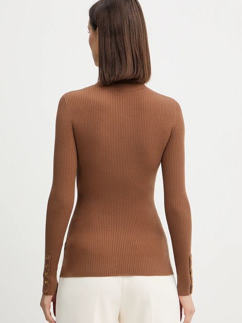 Elisabetta Franchi sweter z dodatkiem jedwabiu damski kolor brązowy lekki z golfem MK11B56E2