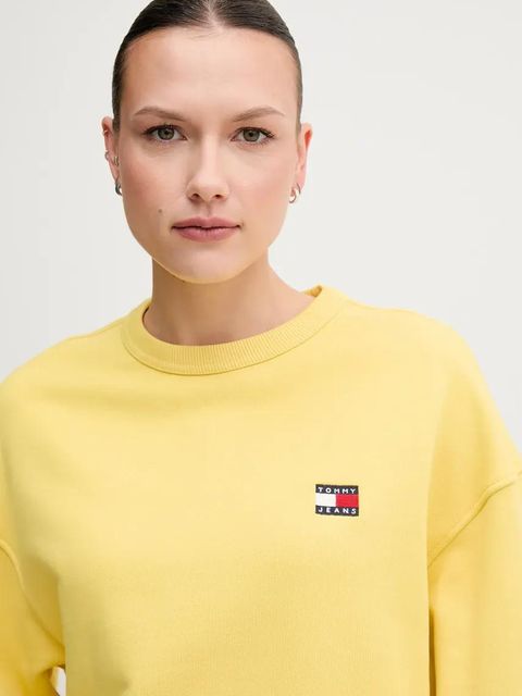 Tommy Jeans bluza bawełniana damska kolor żółty gładka DW0DW19408