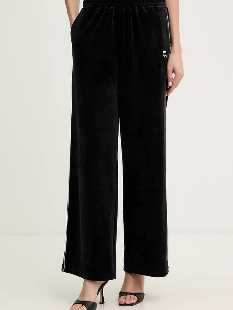 Karl Lagerfeld spodnie dresowe welurowe IKON damskie kolor czarny gładkie B1W10022 - zdjęcie produktu nr 1