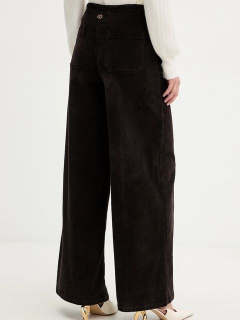 Twinset spodnie sztruksowe damskie kolor brązowy proste high waist 252TT2180