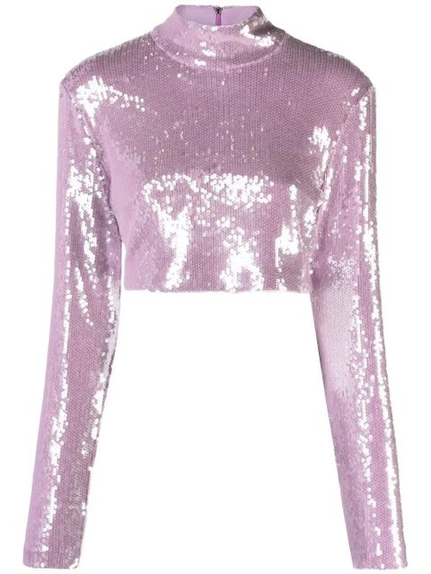 ROTATE BIRGER CHRISTENSEN sequin-embellished crop top - Purple - zdjęcie produktu nr 1