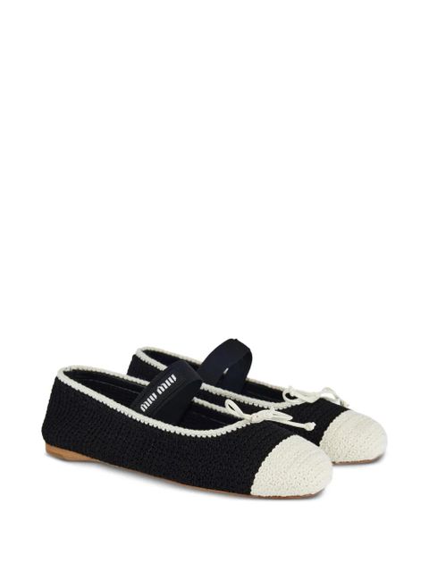 Miu Miu crochet bow ballet flats - Black