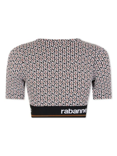 Rabanne monogram-print cropped T-shirt - Black