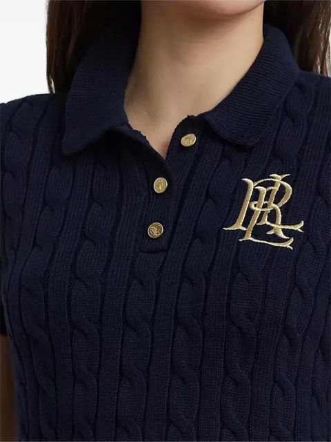 Lauren Ralph Lauren cable knit embroidered polo top - Blue