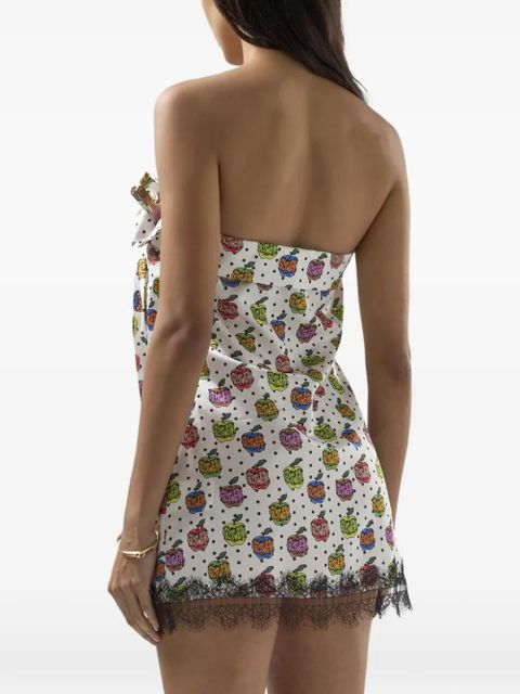 GCDS apple-print lace-detail mini dress - White