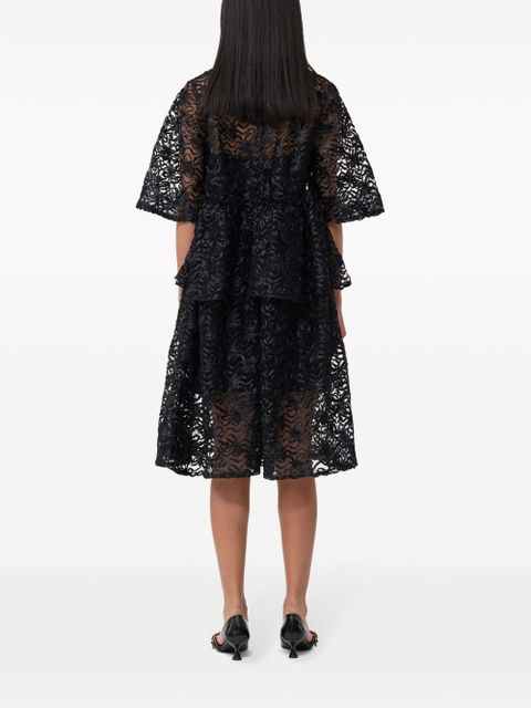 GANNI bow-pattern tulle minidress - Black