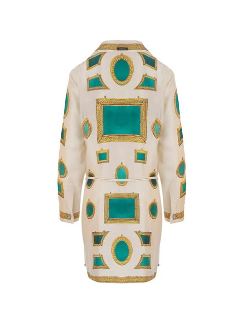 Versace graphic-print button-down mini shirt dress - Neutrals