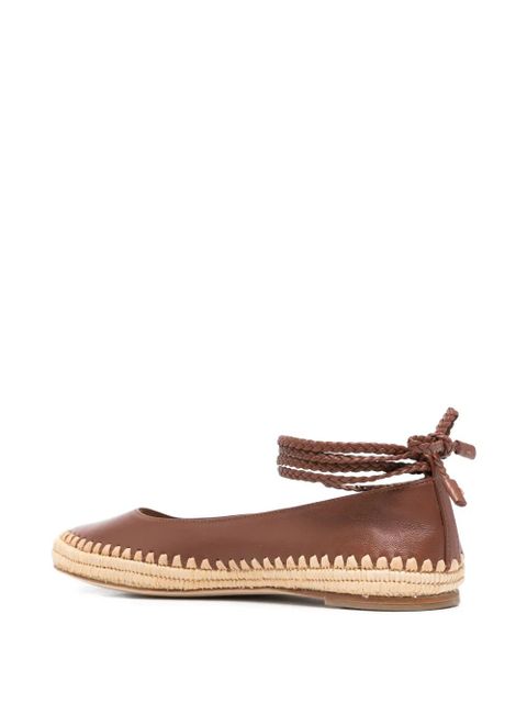 Max Mara braided-trim leather ballet flats - Brown