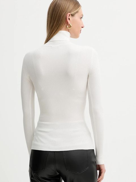 Elisabetta Franchi sweter z dodatkiem jedwabiu damski kolor beżowy lekki z golfem MK11B56E2