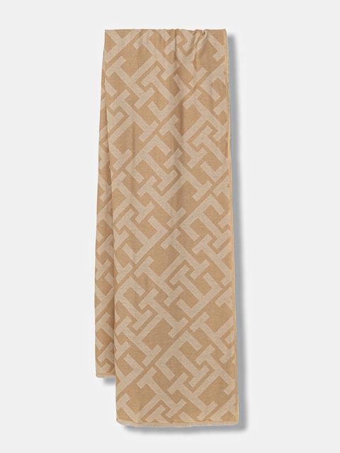 Tommy Hilfiger szalik z dodatkiem wełny damski kolor beżowy wzorzysty AW0AW18051 - zdjęcie produktu nr 1