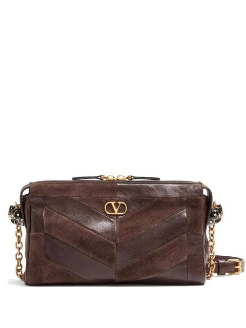 Valentino Garavani Panthea small shoulder bag in suede and nappa with chevron pattern - Brown - zdjęcie produktu nr 1