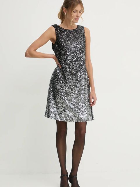 Dkny sukienka kolor srebrny mini rozkloszowana DD4HZB44