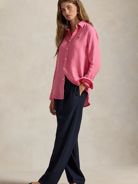 Polo Ralph Lauren koszula lniana kolor różowy relaxed z kołnierzykiem klasycznym 211970730