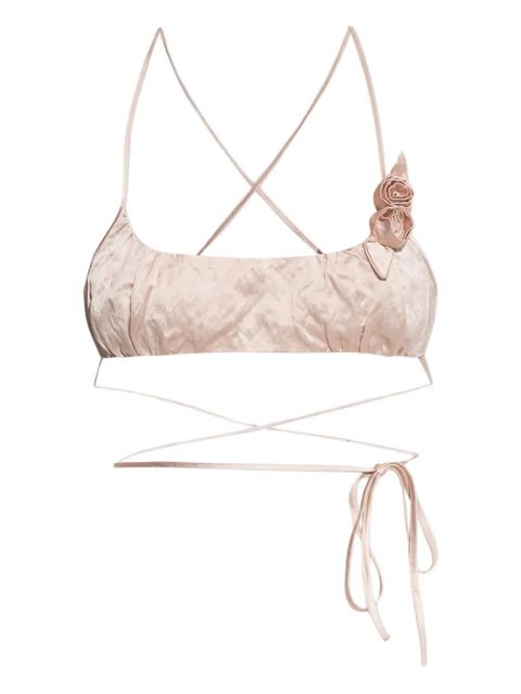 Blumarine rose-appliqué crinkled-satin top - Pink - zdjęcie produktu nr 1