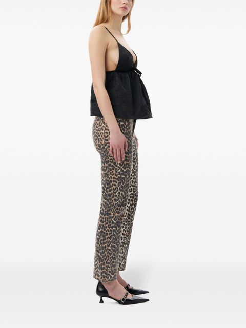 GANNI floral-jacquard flared tank top - Black