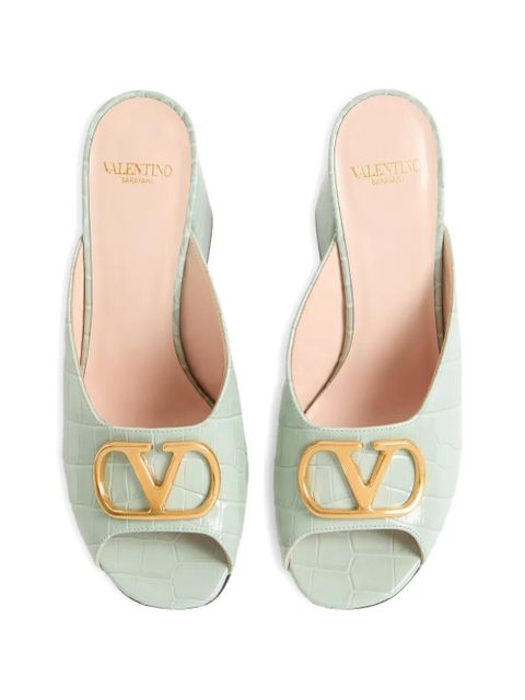 Valentino Garavani VLogo Signature Slide Sandals In Printed Calfskin 95MM - Green