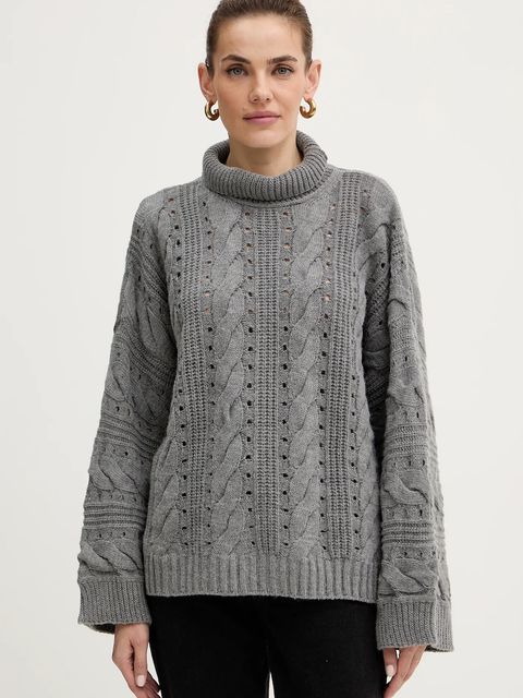 Twinset sweter z wełną damski kolor szary ciepły z golfem 252TT3101 - zdjęcie produktu nr 1