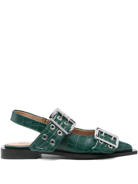 GANNI double-buckle pointed flat pumps - Green - zdjęcie produktu nr 1
