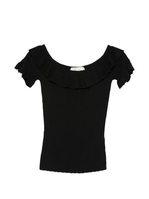 Blumarine ruffled ribbed-knit top - Black - zdjęcie produktu nr 1