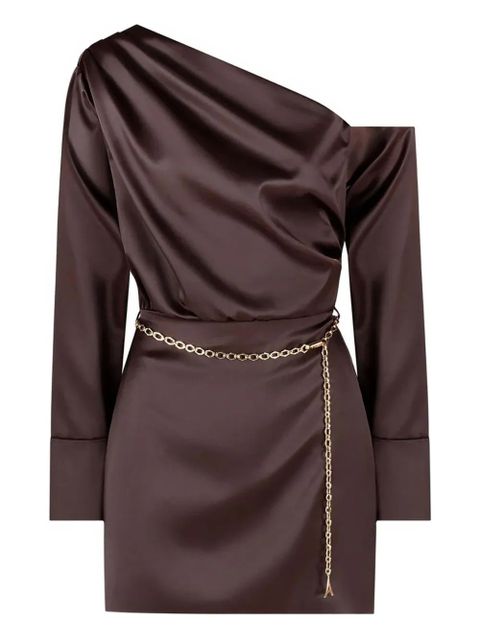 Manière De Voir draped asymmetric chain-belt mini dress - Brown - zdjęcie produktu nr 1