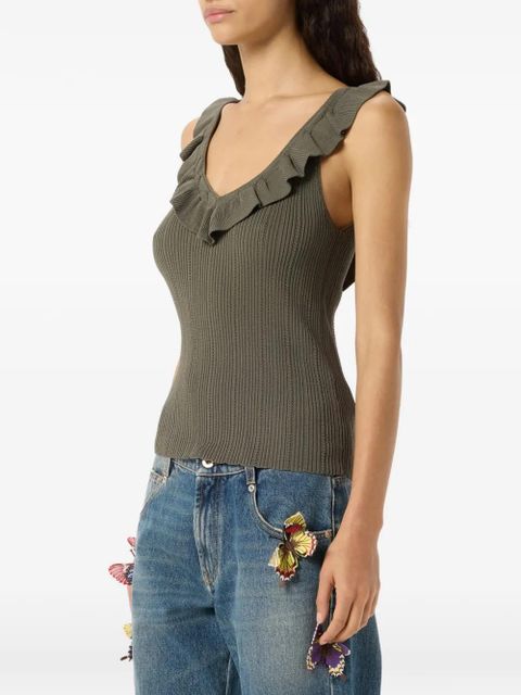 Blumarine ruffled V-neck tank top - Green