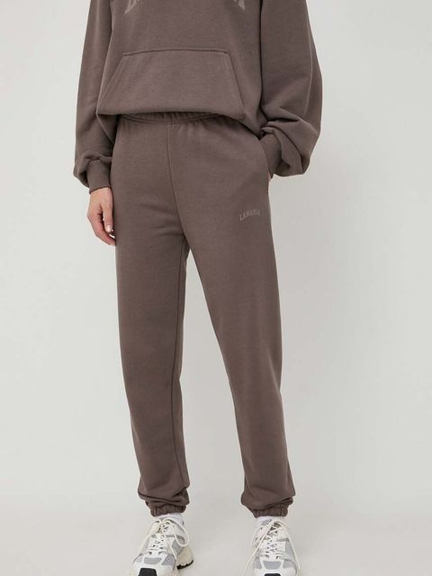 La Mania spodnie dresowe kolor brązowy high waist - zdjęcie produktu nr 1