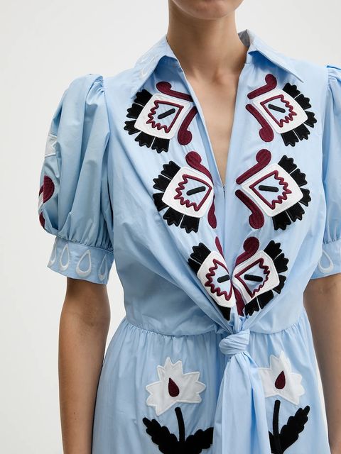 Farm Rio sukienka bawełniana kolor niebieski maxi rozkloszowana 344655