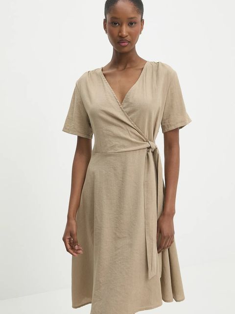 Answear.LAB sukienka lniana kolor brązowy mini rozkloszowana - zdjęcie produktu nr 1