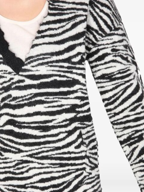 Saint Laurent zebra-print V-neck sweater - White