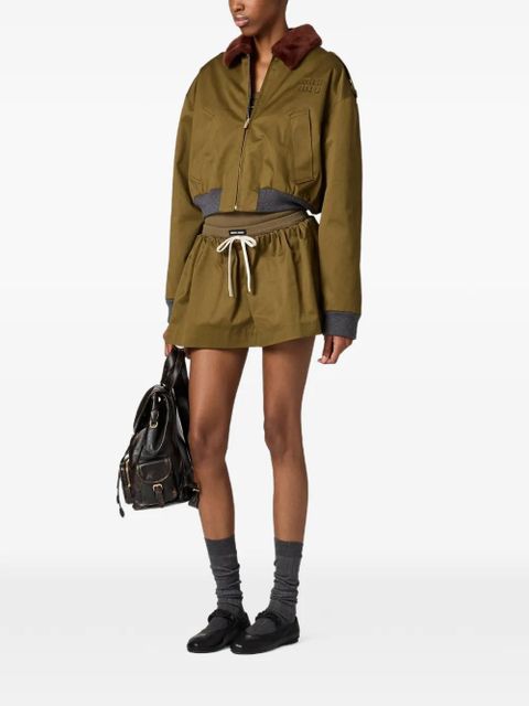 Miu Miu shearling-collar logo bomber jacket - Green