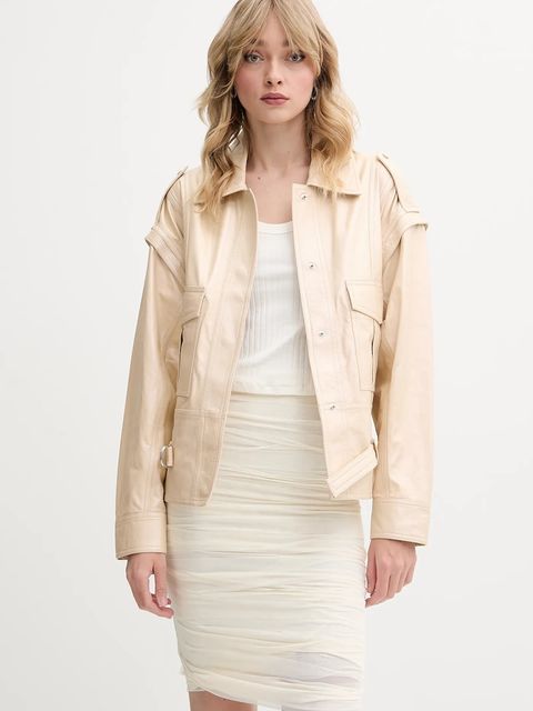 IRO kurtka skórzana kolor beżowy przejściowa WM137BOCAR - zdjęcie produktu nr 1