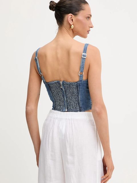 Guess top jeansowy MARSY kolor niebieski gładka W5GH86 D4H7C