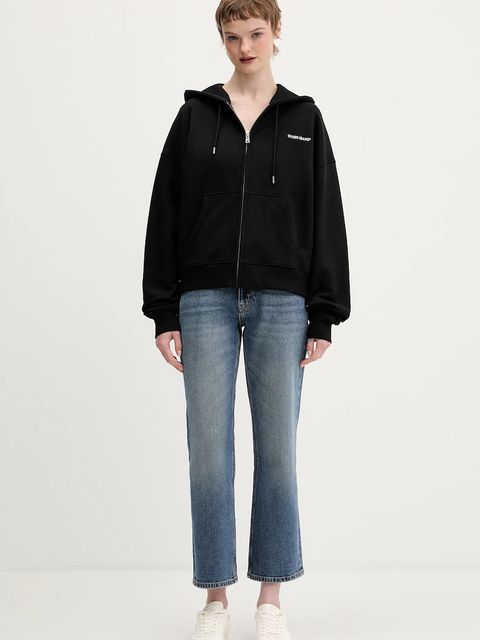 Guess Jeans bluza bawełniana damska kolor czarny z kapturem gładka W6RQ32 K68I4