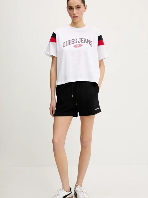 Guess Jeans szorty bawełniane damskie kolor czarny gładkie high waist W5GD0O K68I4