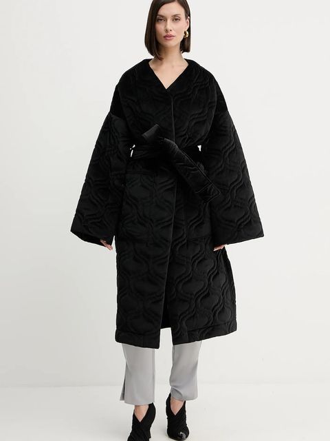 Charo Ruiz Ibiza płaszcz welurowy kolor czarny przejściowa oversize 257311