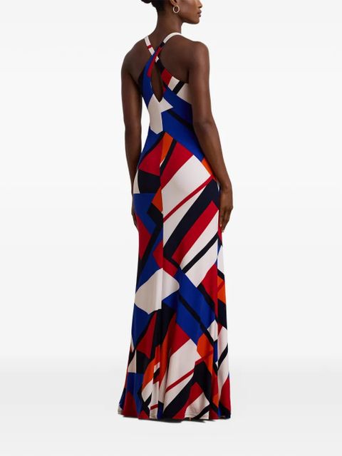 Lauren Ralph Lauren geometric-print halterneck maxi dress - Blue