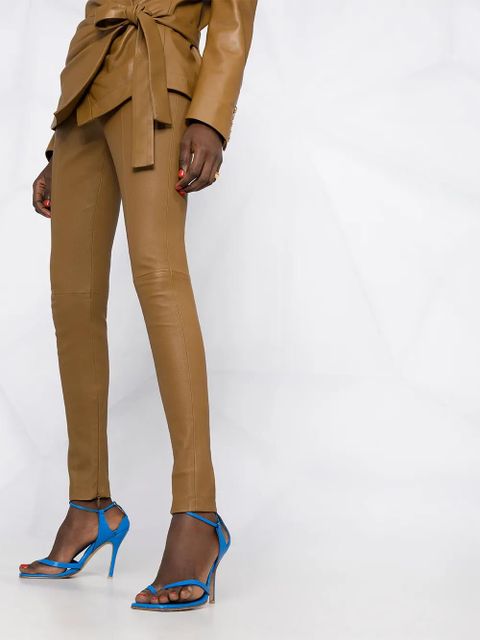 Balmain leather skinny-fit trousers - Brown