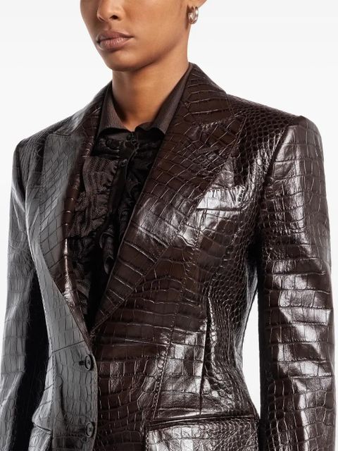 TOM FORD snakeskin-effect leather blazer - Brown